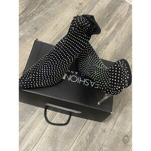 Black rhinestone booties